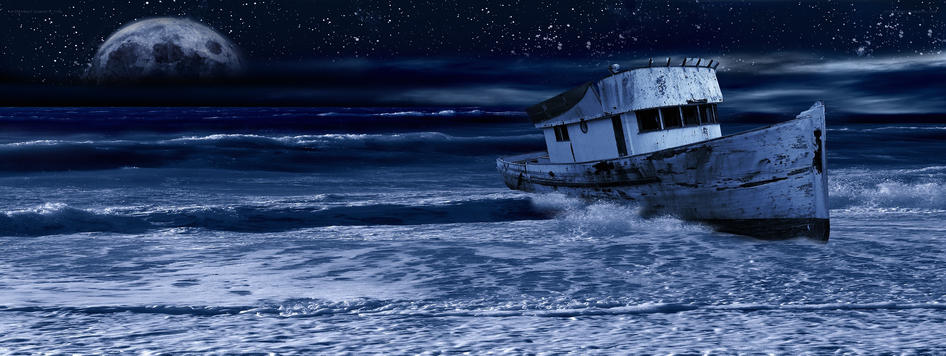 Abandoned boat at sea