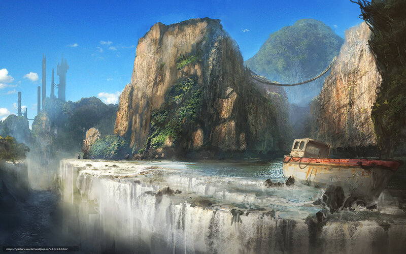 Abandoned Boat at Waterfall