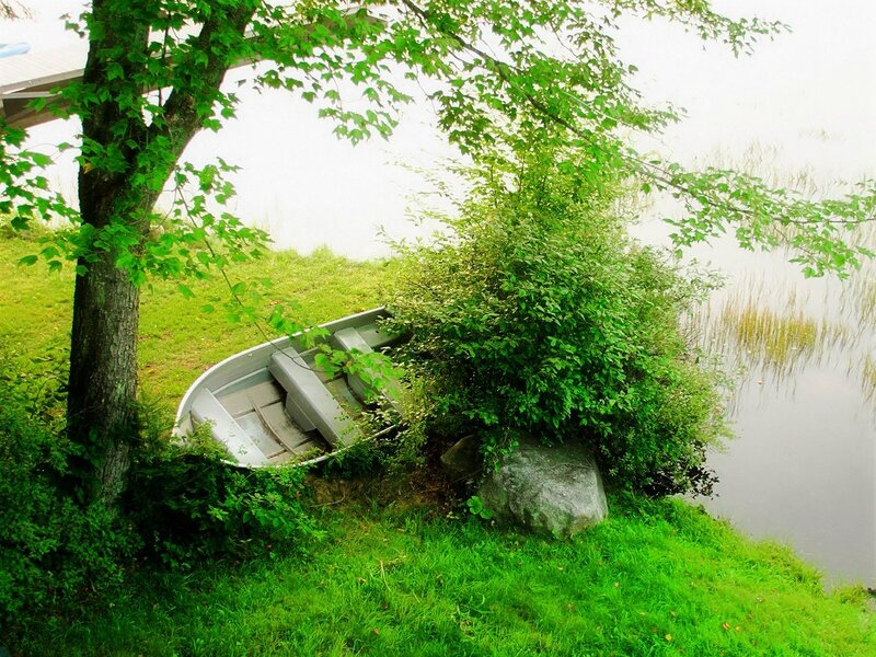 Abandoned boat by the lake