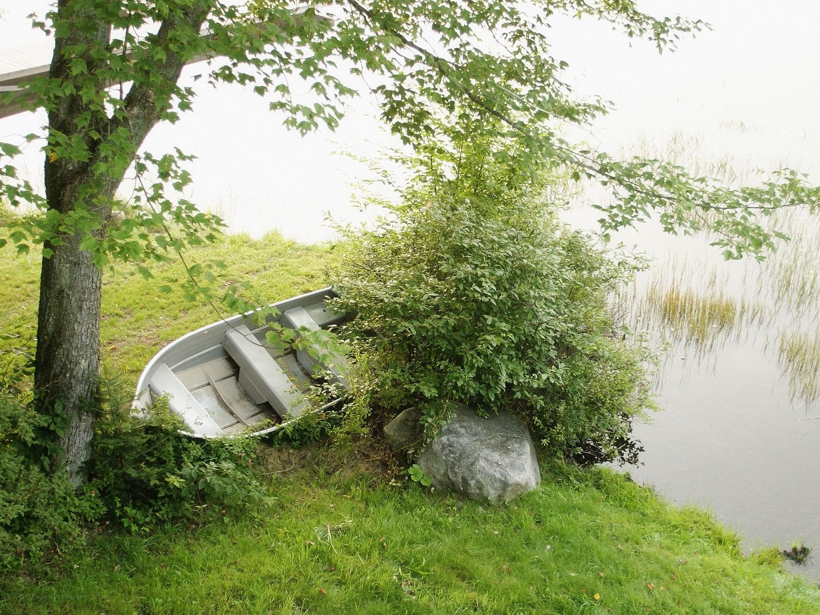 Abandoned boat by the lakeside