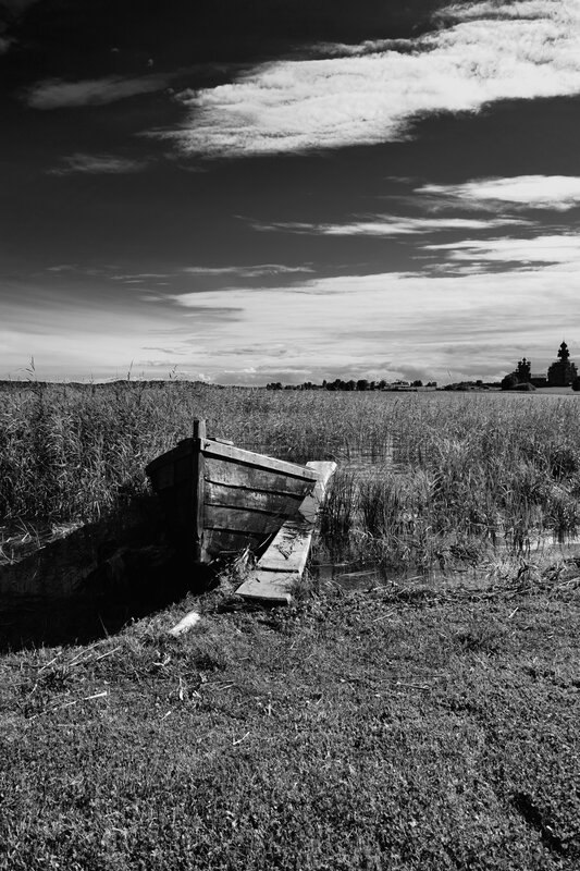 Abandoned Boat in Marsh — Black