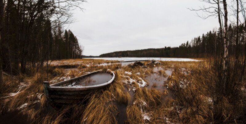Abandoned Boat in Marsh — Brown