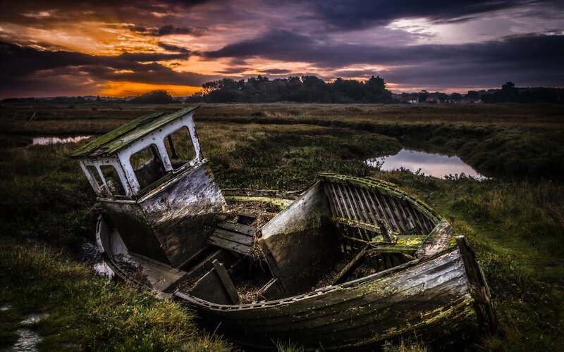Abandoned Boat in Marsh — Orange