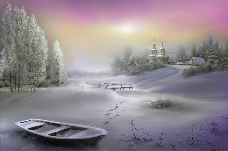 Abandoned Boat in Snow — Purple