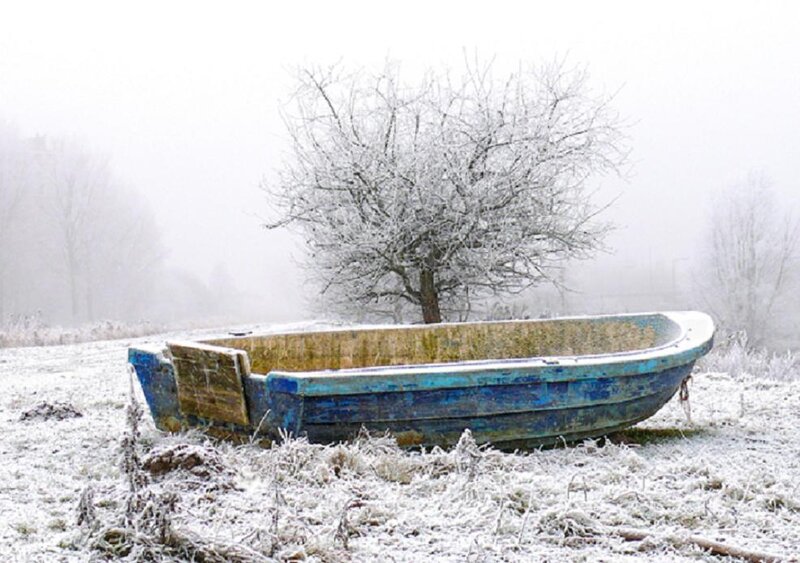 Abandoned Boat in Snow