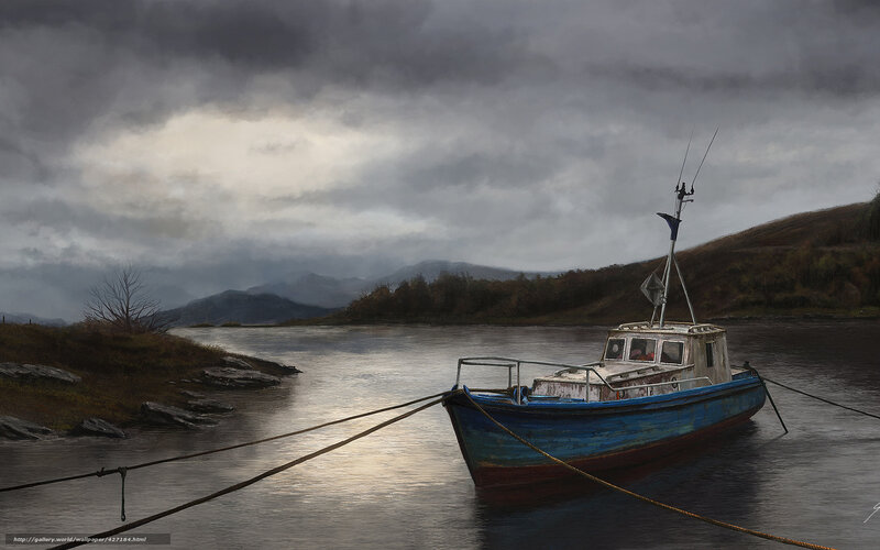 Abandoned boat on a stormy day