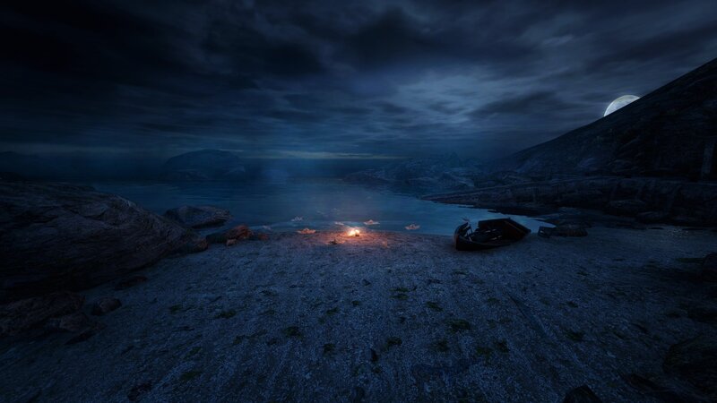 Abandoned Boat on Beach — Blue, Dark
