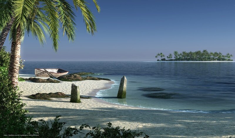 Abandoned Boat on Beach — Blue, Serene, Afternoon, 3d Render