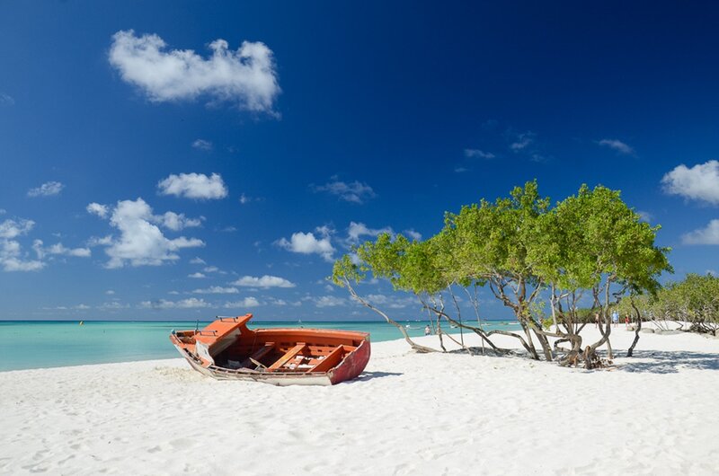 Abandoned Boat on Beach — Blue, Serene, Afternoon