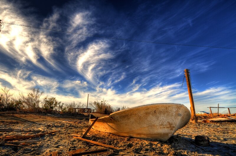 Abandoned Boat on Beach — Blue