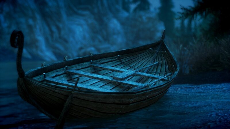 abandoned boat on dark water