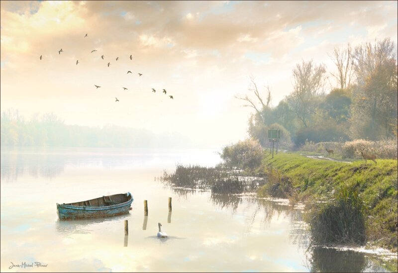 Abandoned Boat on Lake — Blue