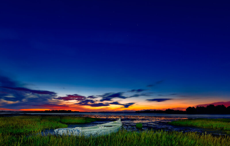 Abandoned Boat on Marsh — Blue