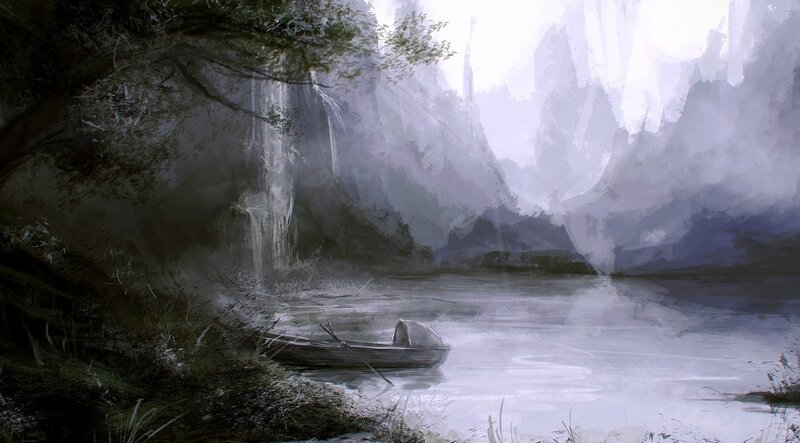 Abandoned Boat on River — Gray