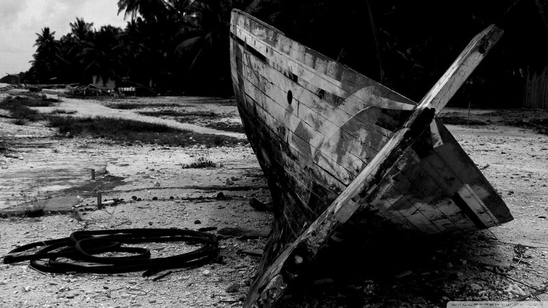 Abandoned Boat on Shore — Black