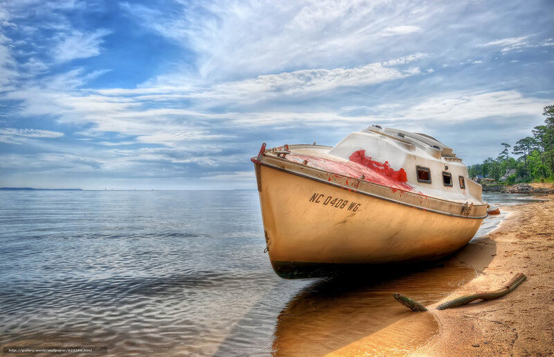 Abandoned Boat on Shore — Blue, Dramatic, Afternoon, Photograph