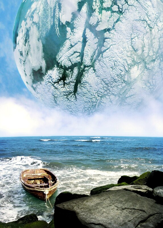 Abandoned Boat on Shore — Blue, Dramatic, Digital Art, Ocean