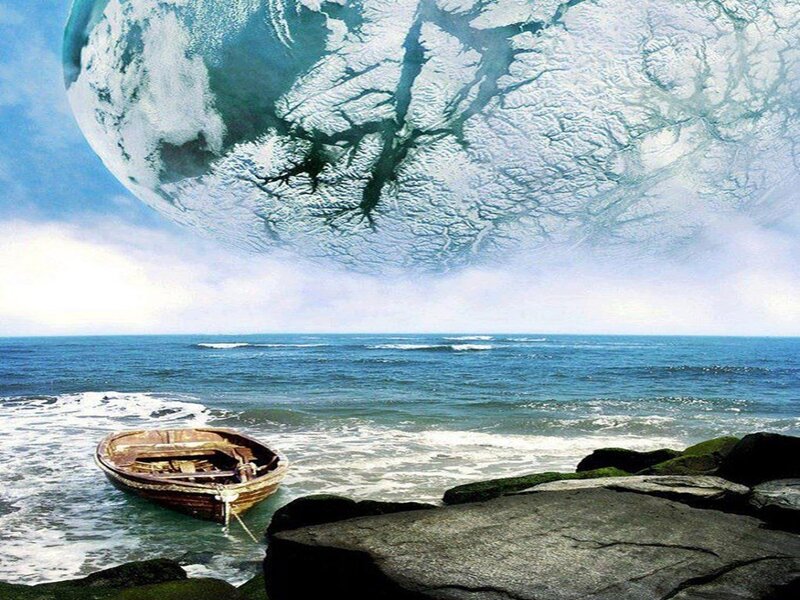 Abandoned Boat on Shore — Blue, Dramatic, Digital Art