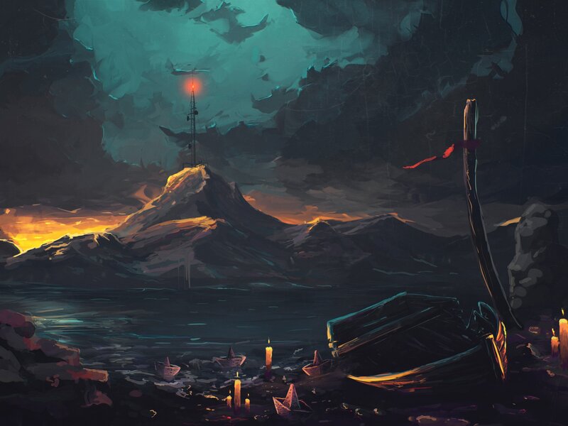Abandoned Boat on Shore — Dark Blue