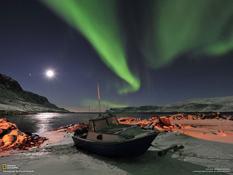 Abandoned Boat on Shore — Green, Dramatic