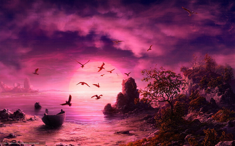 Abandoned Boat on Shore — Purple, Dramatic
