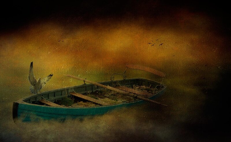 Abandoned Boat on Water — Brown