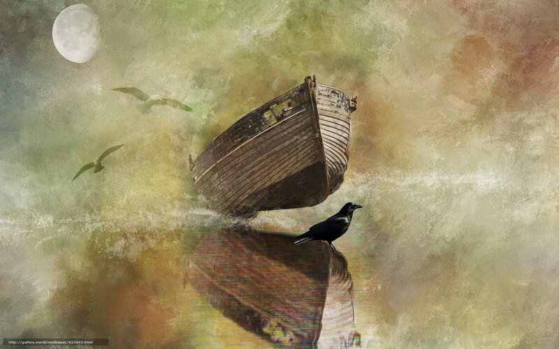 Abandoned boat under moonlight