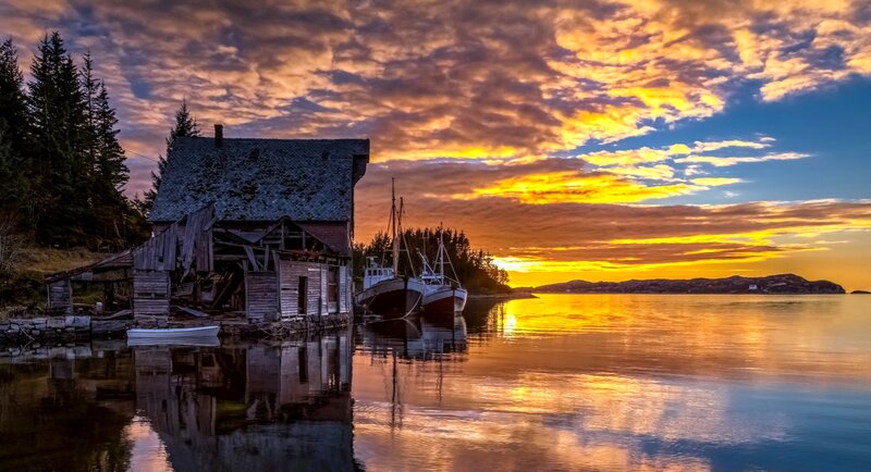 Abandoned Boathouse at Sunset