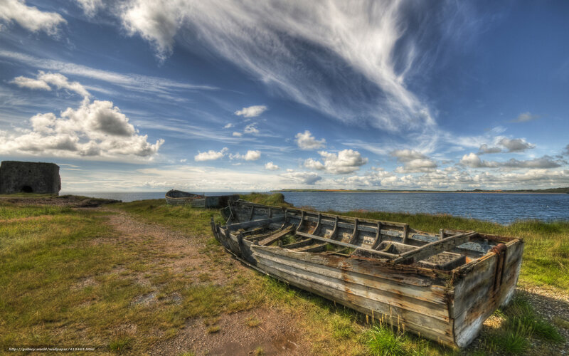 Abandoned boats on a coastal shore