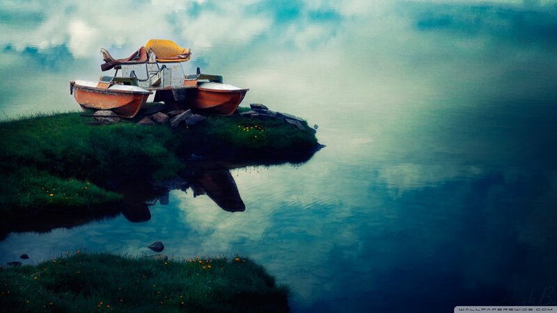 Abandoned Boats on Shore — Blue, Serene