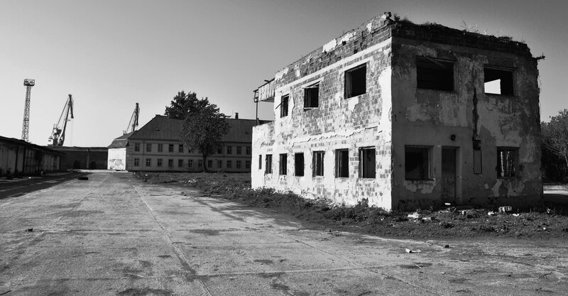 Abandoned Brick Building — Black, Desolate