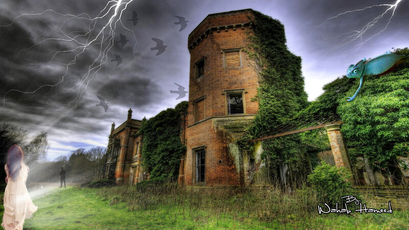 Abandoned Brick Building — Green, Dramatic, Night