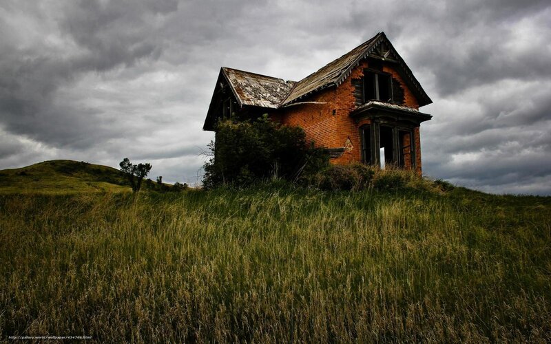 Abandoned Brick House — Green, Dramatic, Photograph