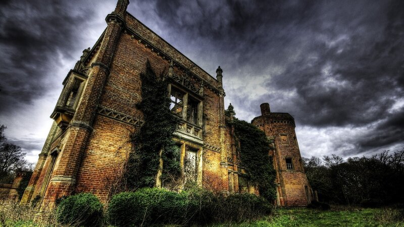 Abandoned brick manor house