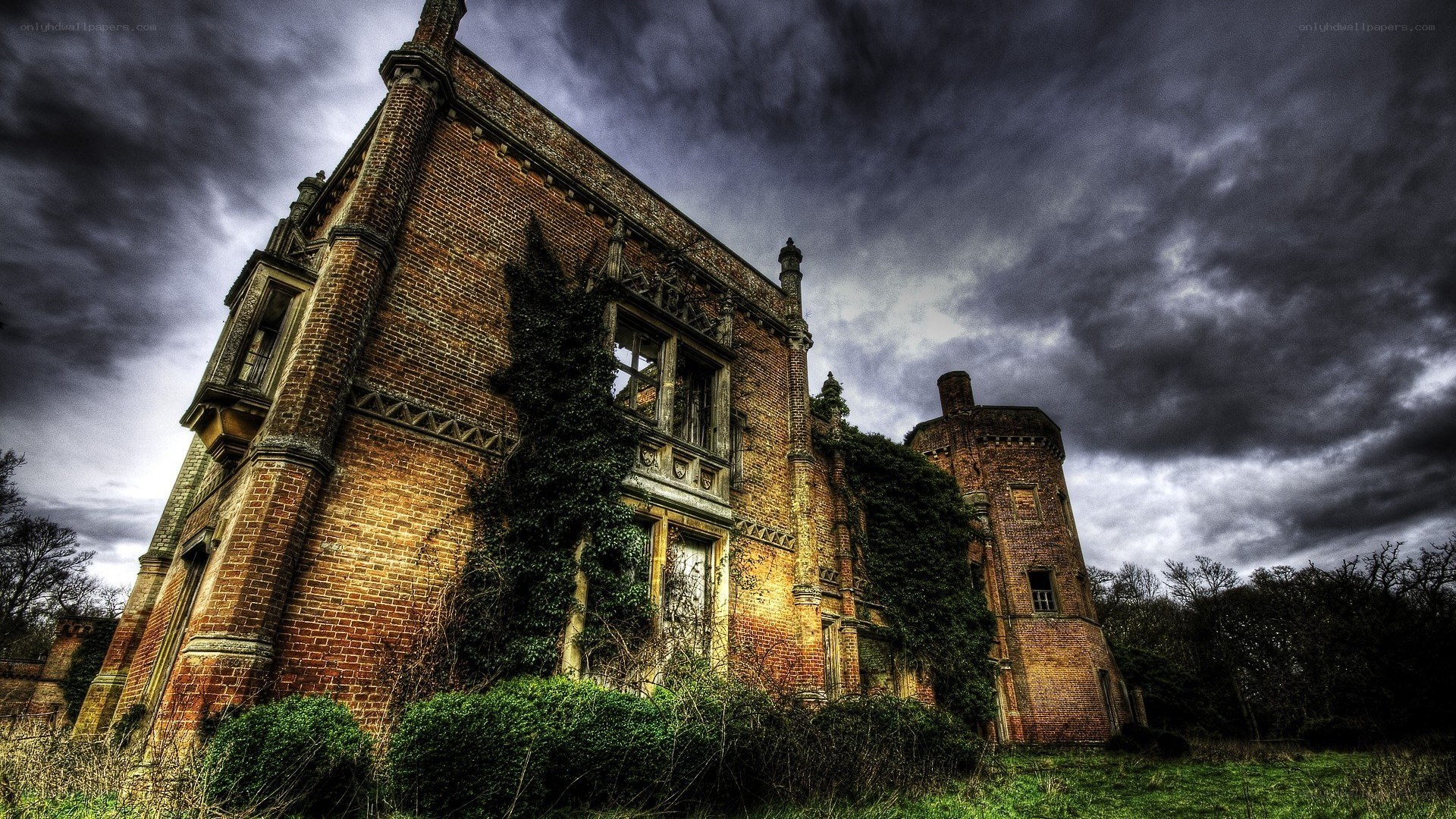 Abandoned brick manor house