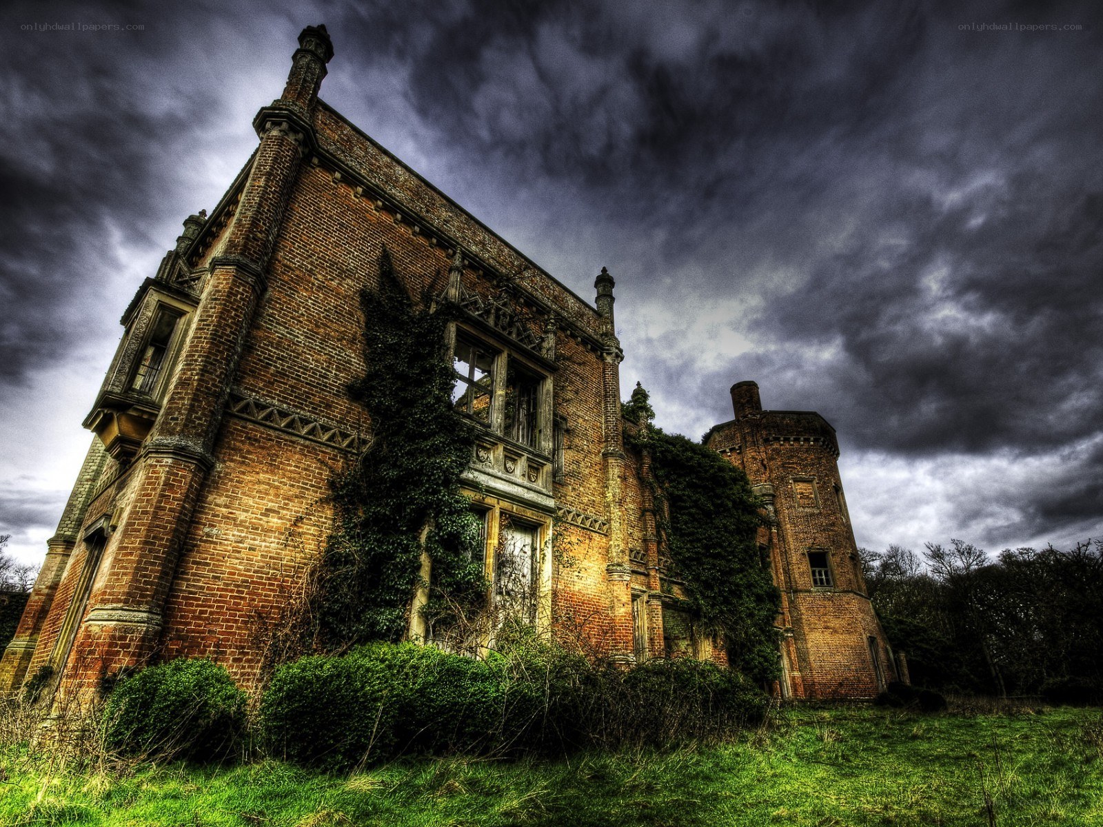 Abandoned brick manor house
