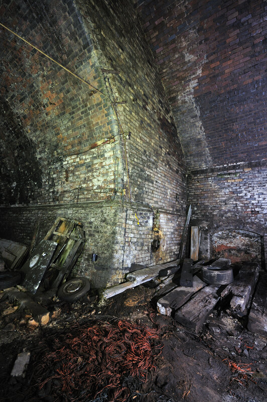 abandoned brick tunnel interior