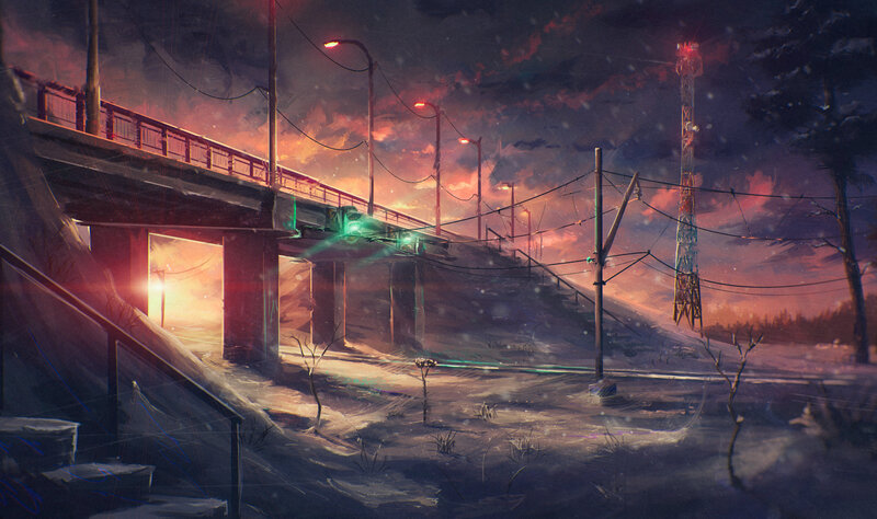 Abandoned Bridge at Dusk — Purple