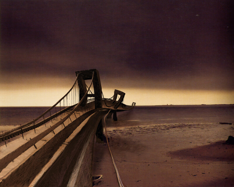 Abandoned bridge at dusk