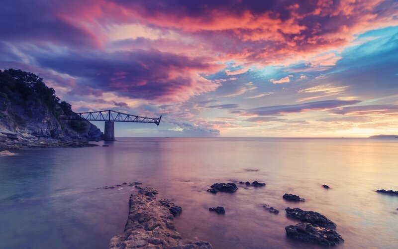 Abandoned Bridge at Sunset — Purple