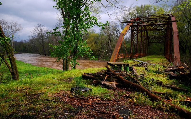 Abandoned Bridge over River — Green