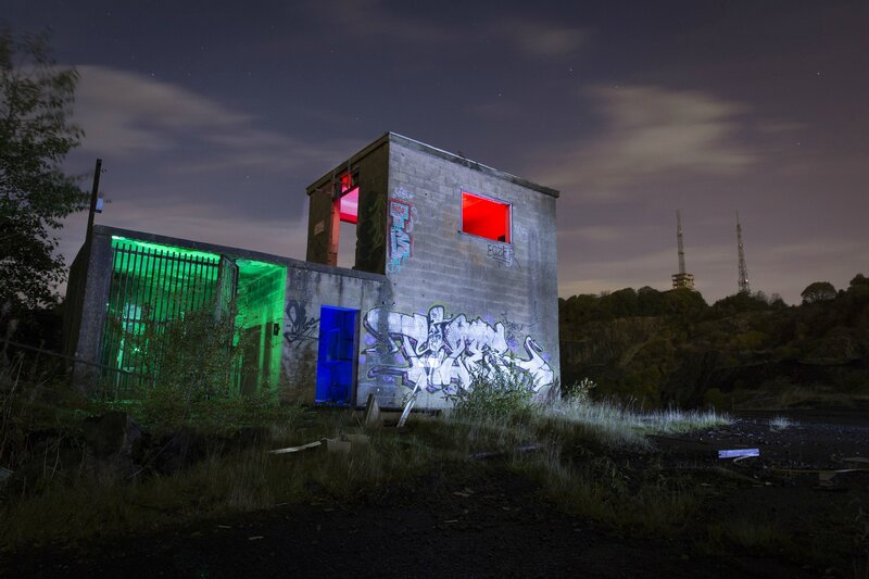 Abandoned Building at Night — Green, Dramatic