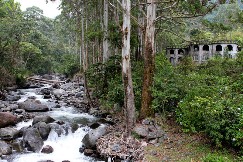 Abandoned building by a river