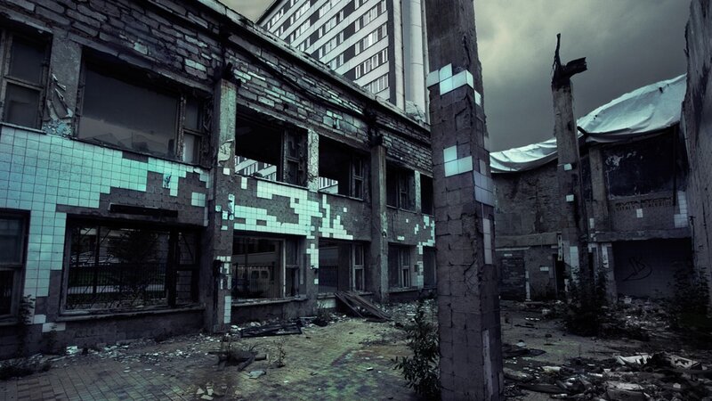 abandoned building courtyard
