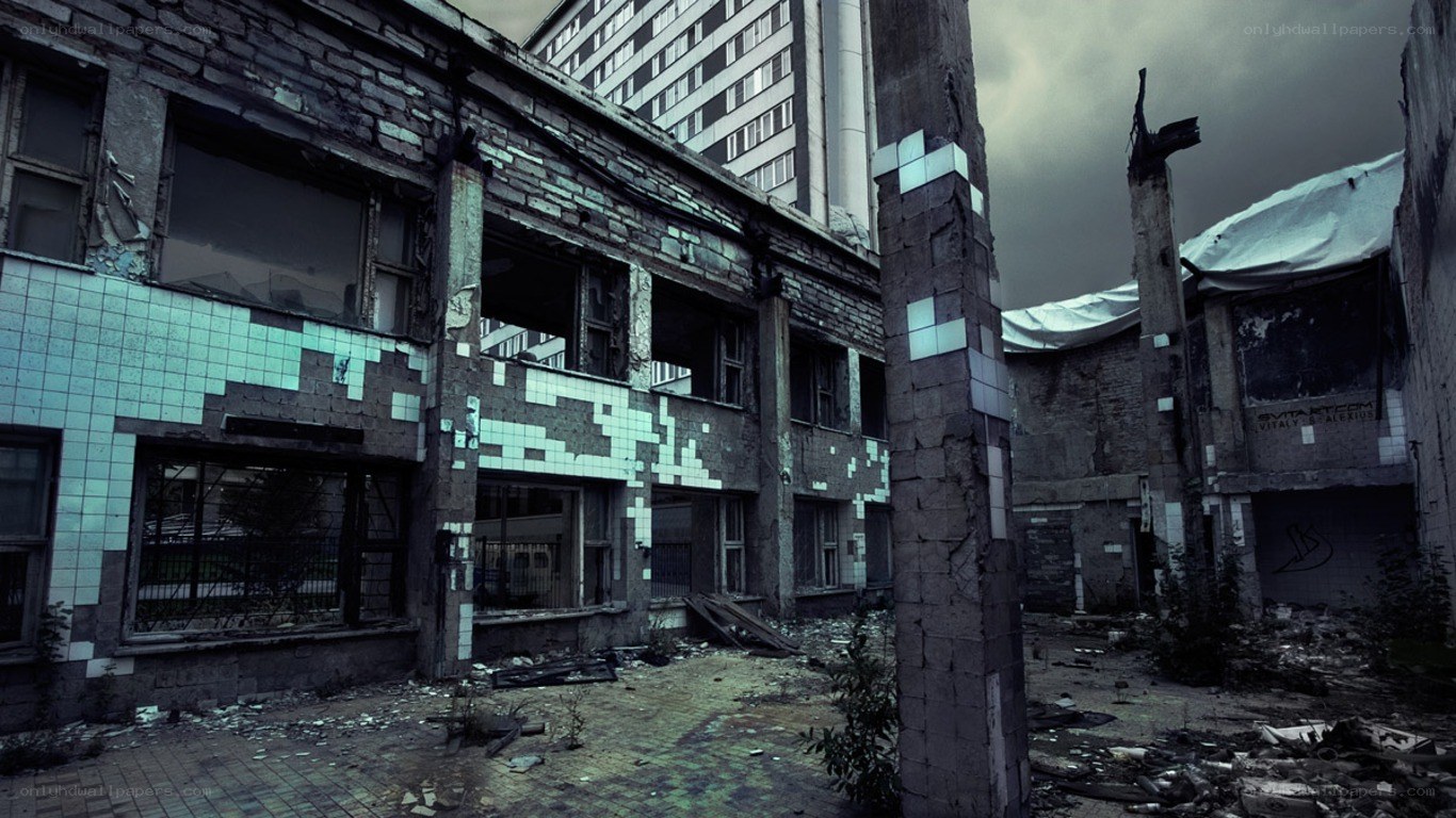abandoned building courtyard