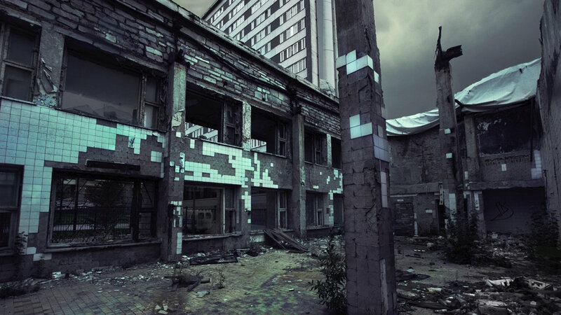 abandoned building courtyard