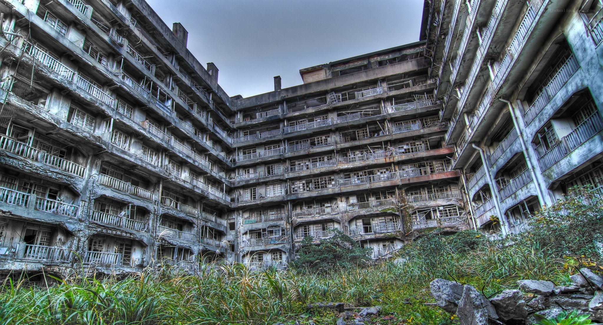 Abandoned building courtyard