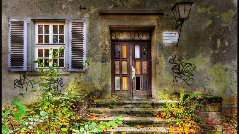 Abandoned Building Entrance — Green