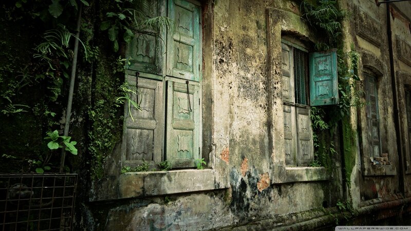 Abandoned Building Facade — Green