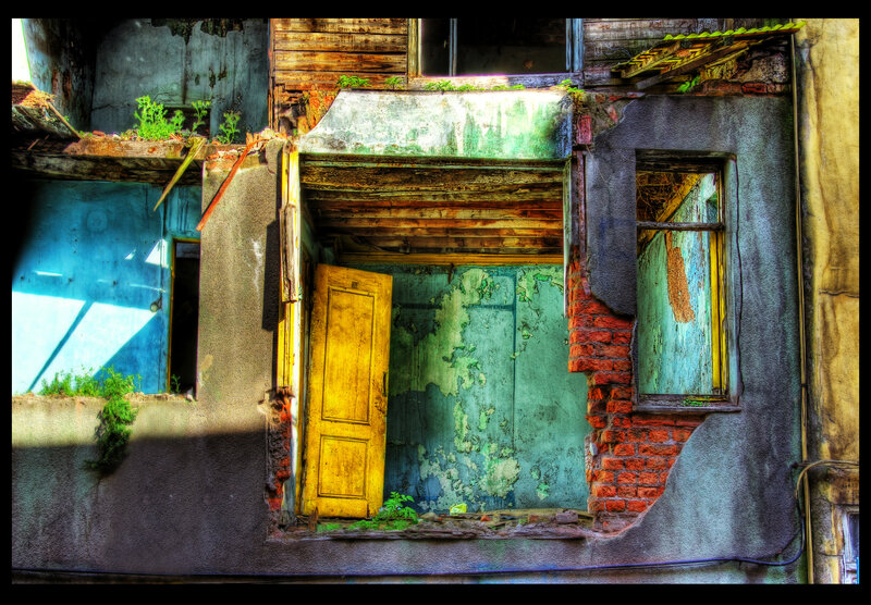 Abandoned Building Facade — Yellow